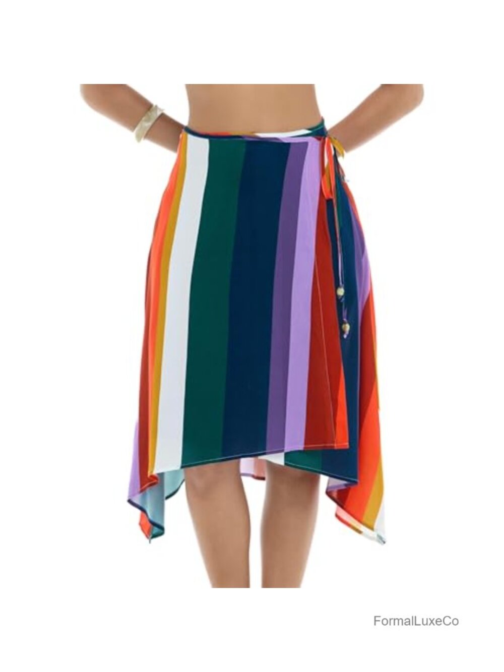 Woven Rayon Wrap Midi Cover-Up with Beaded Waist Tie